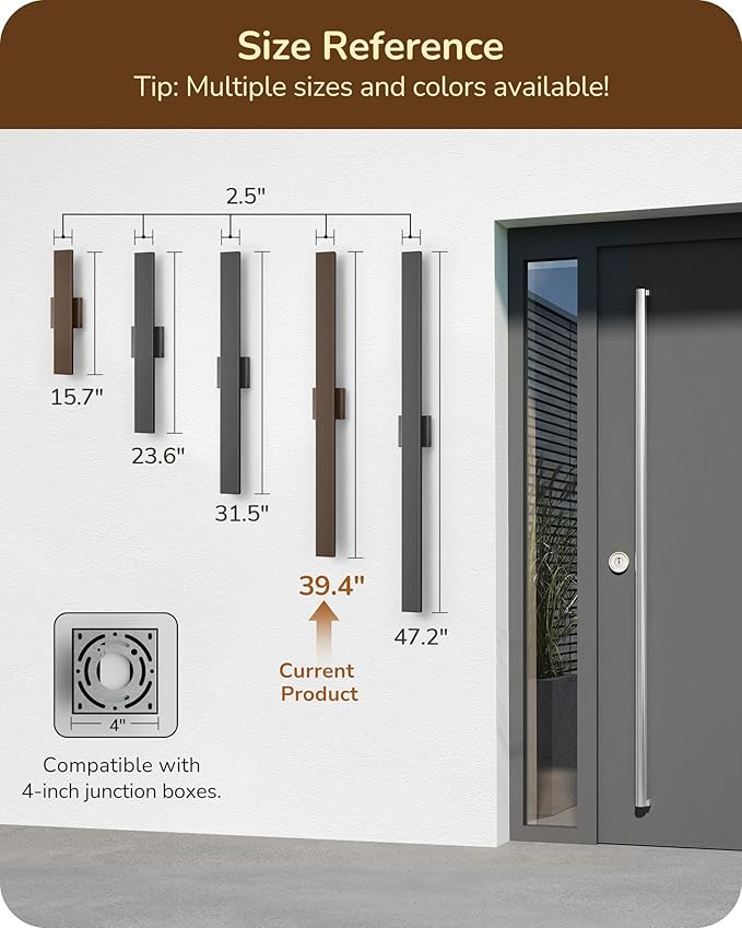 EDISHINE 2 Pack Modern Outdoor Wall Lights Dimmable, 39.3" Rectangular Outdoor - Image 2