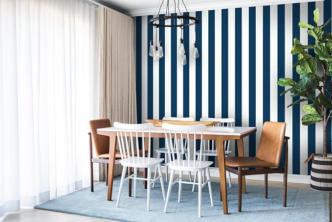 Guvana 394"x17.7" Striped Peel and Stick Wallpaper Blue and White Self-Adhesive - Image 4