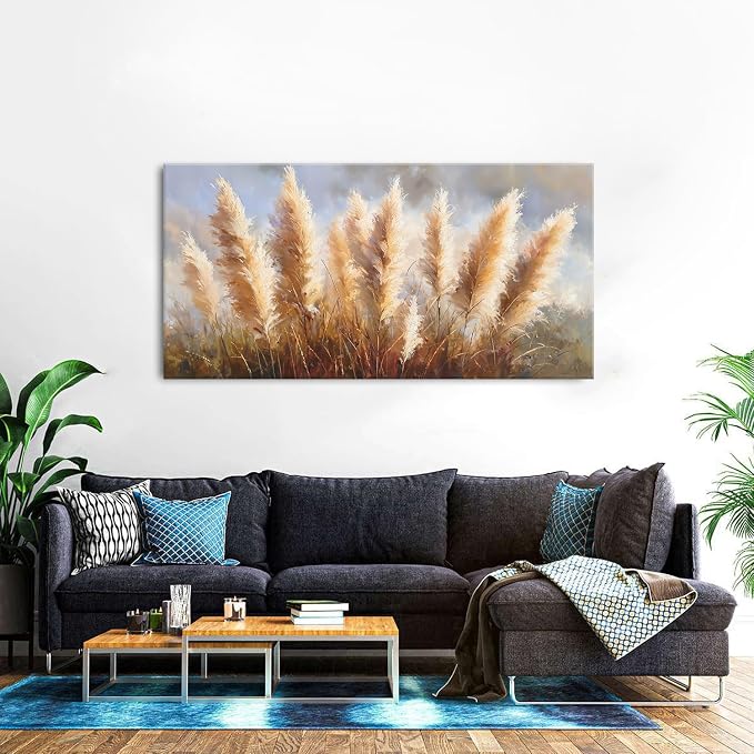 Vintage Boho Reed Canvas Wall Art Abstract Nature Plant Wall Decor Minimalist - Image 5