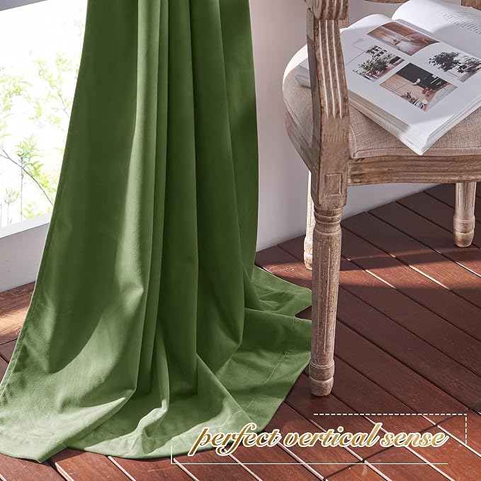 NICETOWN Moss Green Velvet Curtains and Drapes, Thermal Insulated Soft Window - Image 7