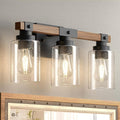 Amico 3-Light Farmhouse Vanity Light Fixture, Rustic Wood Bathroom Light by Amico