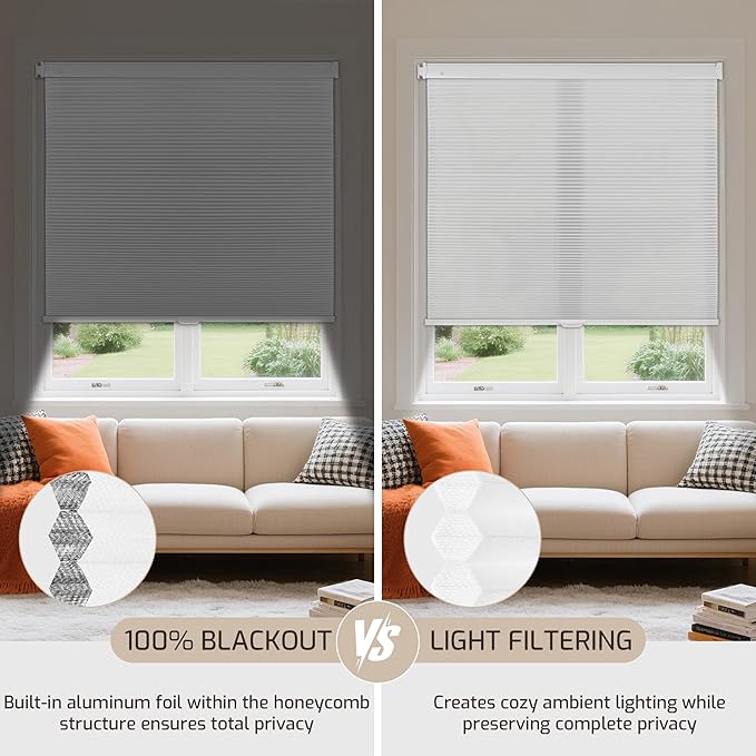 Grandekor No Drill No Tools Cordless Cellular Shades, 29.5" W x 64" H, Light - Image 7