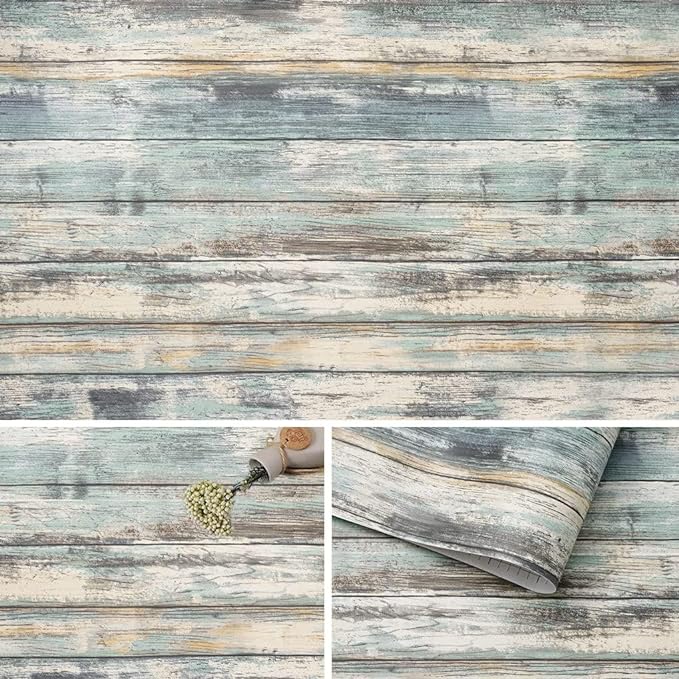 Arthome 17''x120'' Blue Rustic Wood Paper Self-Adhesive Removable Peel and by ArthomeWALLDECOR