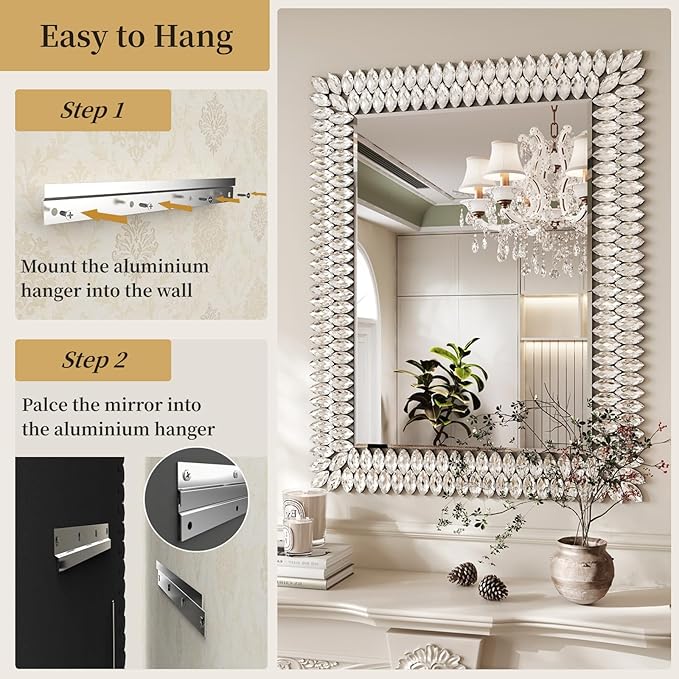Kelly Miller 30"x40" Jeweled Bathroom Wall Mirror, Large Rectangle Decorative - Image 7
