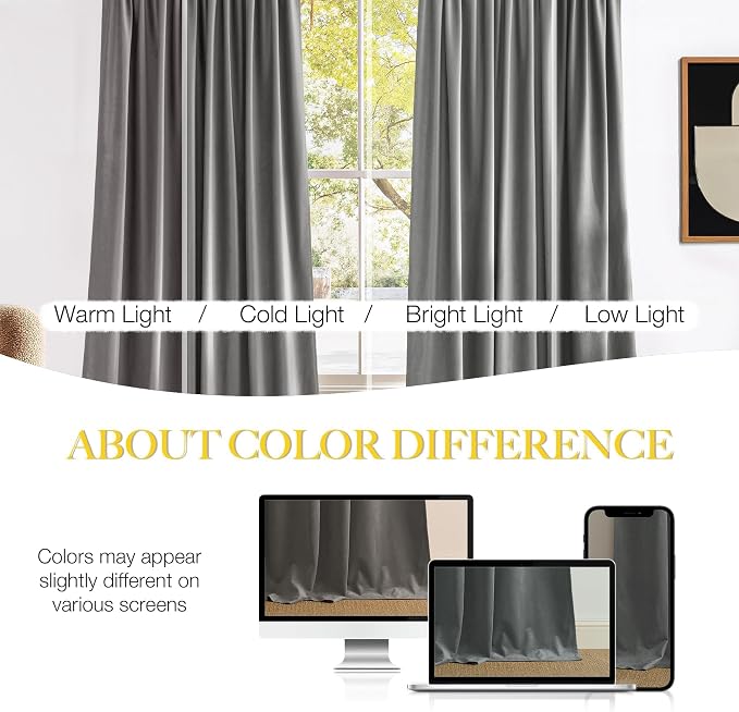 NICETOWN Super Soft Velvet Curtains 84 inches, Sound Reducing Cold Heat - Image 4