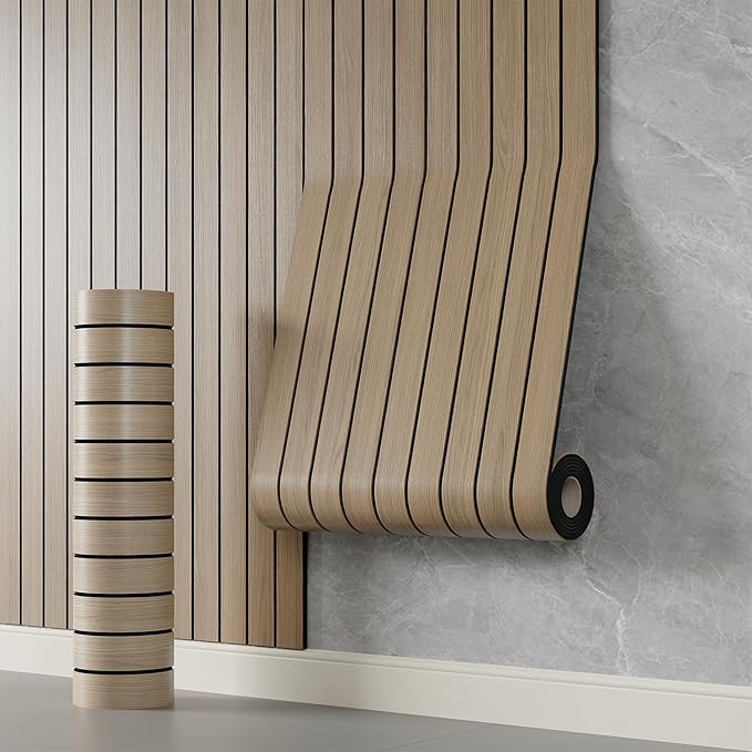 YLL YLL PVC Slat Wall Panel Peel and Stick 236"x 15.7" Faux Oak Grain Wood Slat by YLLYLL