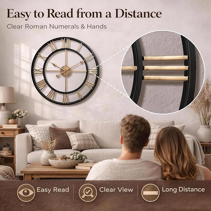 Pytha Sight 24 Inch Large Oversized Farmhouse Modern Decorative Wall Clock - Image 6