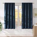 NICETOWN Navy Blue Faux Linen Room Darkening Rod Pocket Curtains 63 inch Length by NICETOWN