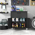 Metal Storage Cabinet with Wheels, Lockable Garage Storage Cabinet with 2 Doors - Image 2