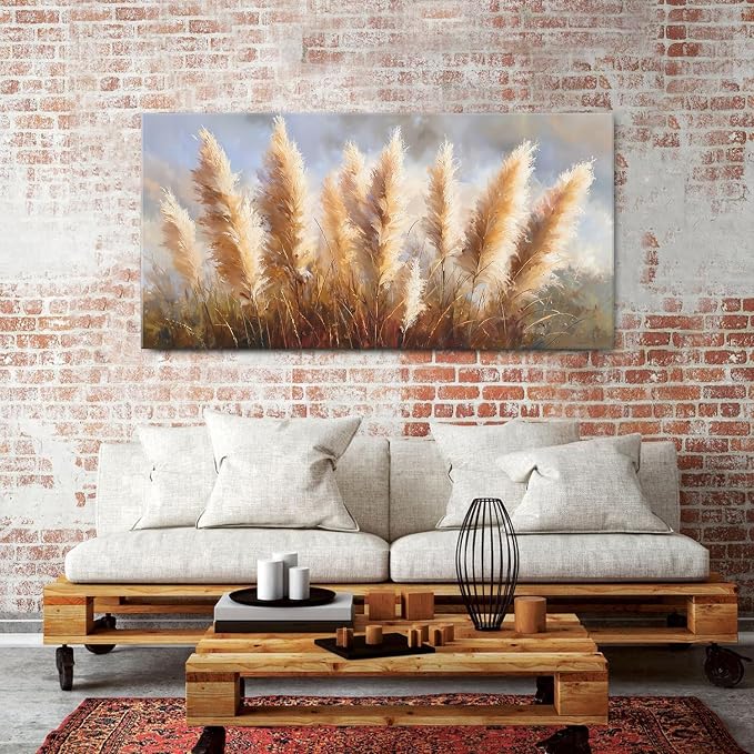 Vintage Boho Reed Canvas Wall Art Abstract Nature Plant Wall Decor Minimalist - Image 2