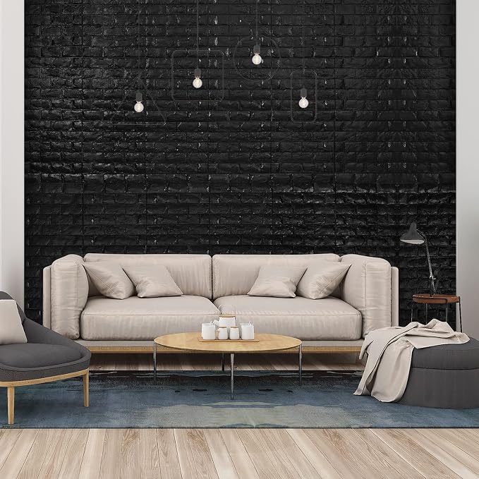 11PCS 3D Wall Panels Peel and Stick Faux Brick Wallpaper Black Self Adhesive - Image 2