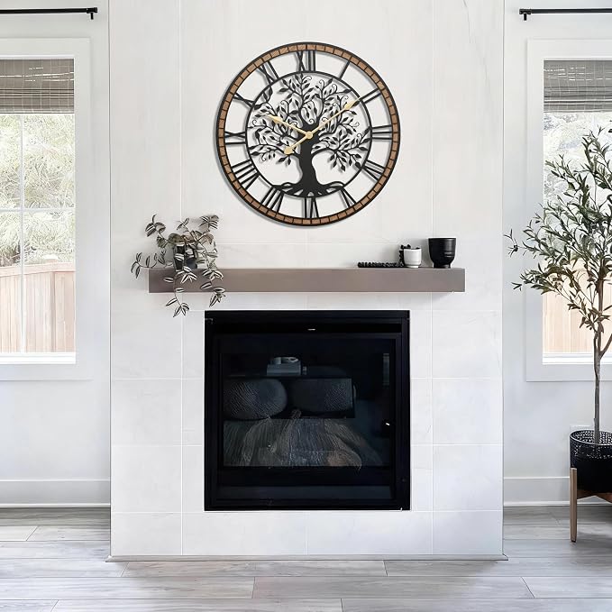 Micasso Vintage Large Wall Clock: 30Inch FarmhouseTree of Life Metal - Image 6