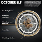 October Elf Large Real Moving Gears Wall Clock 24 Inch Vintage Industrial - Image 4