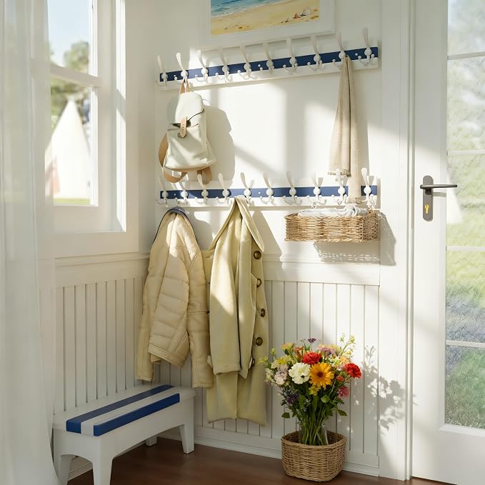 SKOLOO Coastal Coat Rack Wall Mount-38-1/8 Beach House Entryway Wooden Coat Hook - Image 2