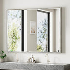 48'' x 36'' Brushed Nickel Framed Beveled Bathroom Mirror, Shatterproof by QUEENFUN