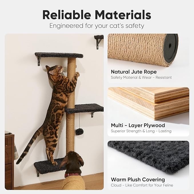 FUKUMARU Cat Wall Shelves, Stable & Safe 5 in 1 Cat Walls Furniture Set - Image 3