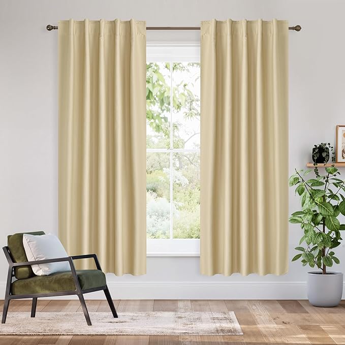 RYB HOME Bedroom Blackout Curtains 63 inches Long, 100% Blackout Thermal by RYBHOME
