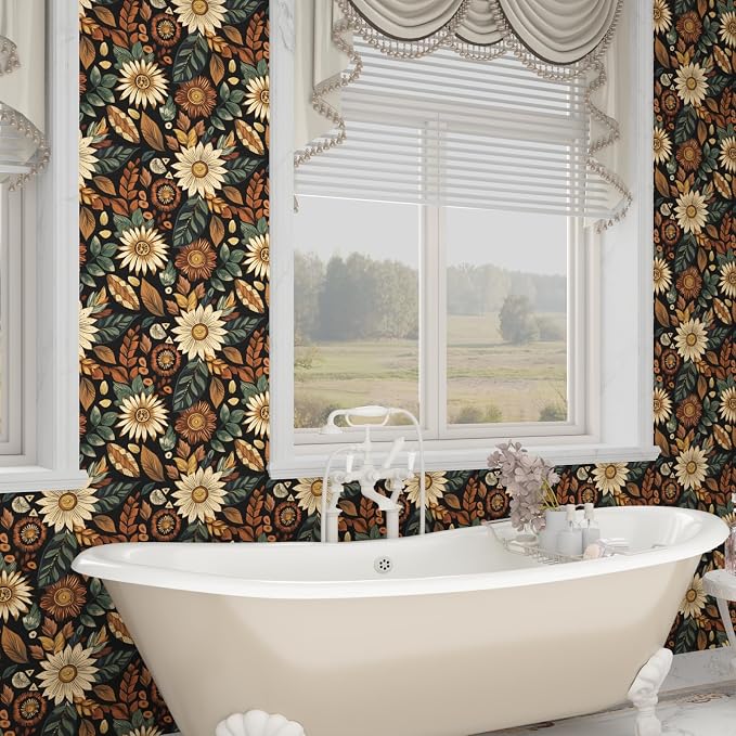 Vintage Boho Wallpaper Peel and Stick, Retro Flower Botanical Wall Paper Self - Image 8