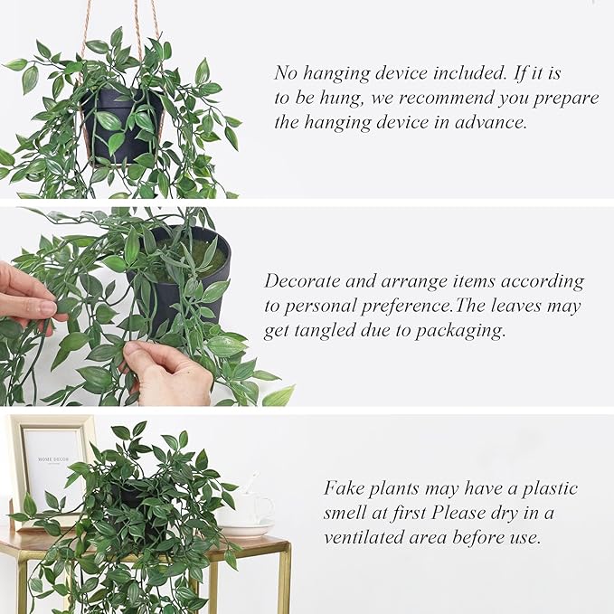 Fake Hanging Plants Artificial Small Potted Plants Mandala Leaves Faux Vines - Image 4