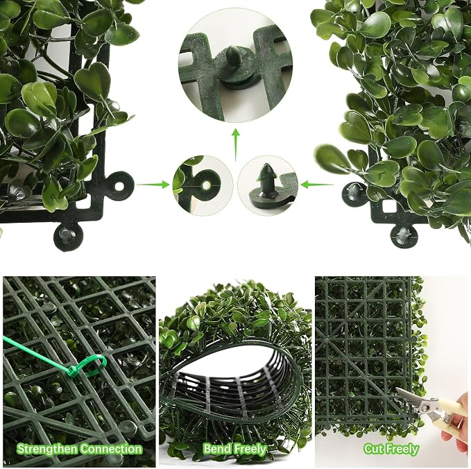 Luyue 12PCS 10”×10” Boxwood Panels, Artificial Grass Wall Panels Fake Greenery - Image 6