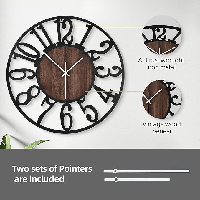 LEIKE Large Wall Clock 20'' Lighted Rustic Wood Clock - Image 5