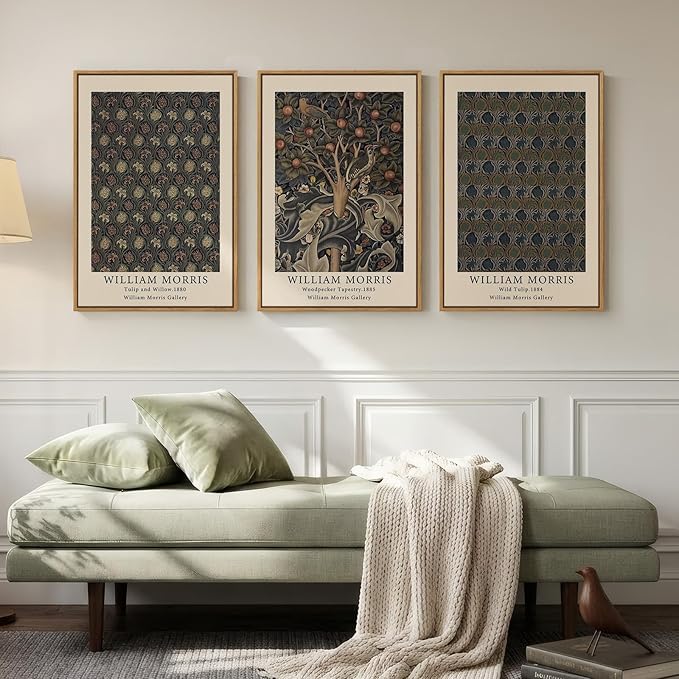 Framed Vintage William Morris Canvas Wall Art Set of 3, Nature Rustic Botanical by Cuspin