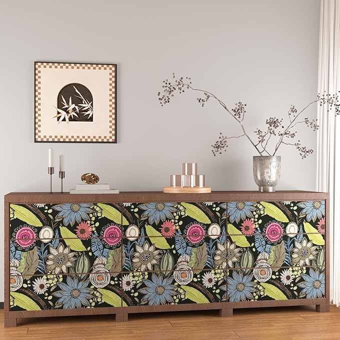 Dark Green Wallpaper Peel and Stick, Boho Vintage Floral Contact Paper - Image 4