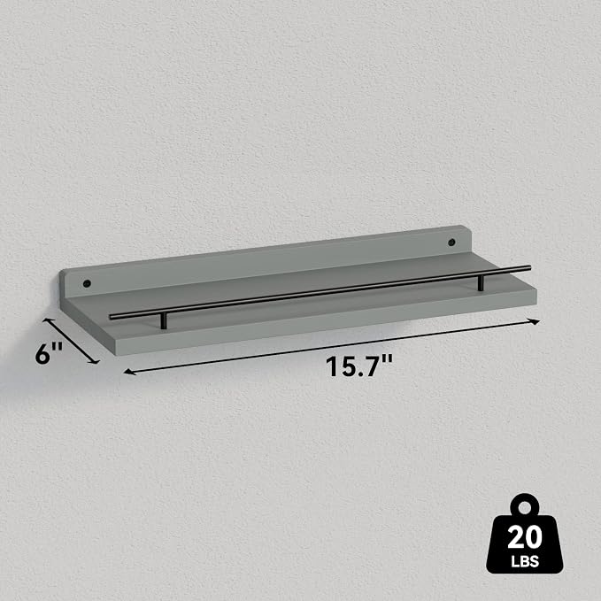 WOPITUES Floating Shelves with Black Metal Guardrail, Shelves - Image 3