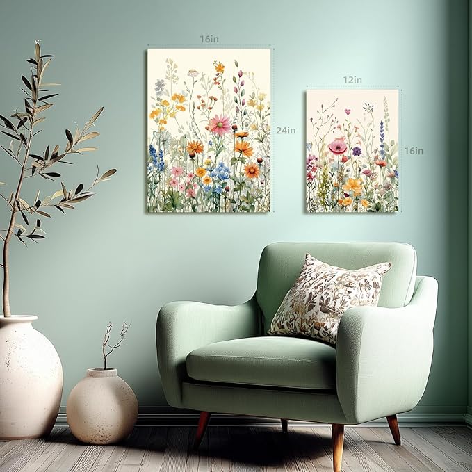LLEEMPI Framed Watercolor Floral Wall Art Set of 3, Colorful Wildflower Wall - Image 4