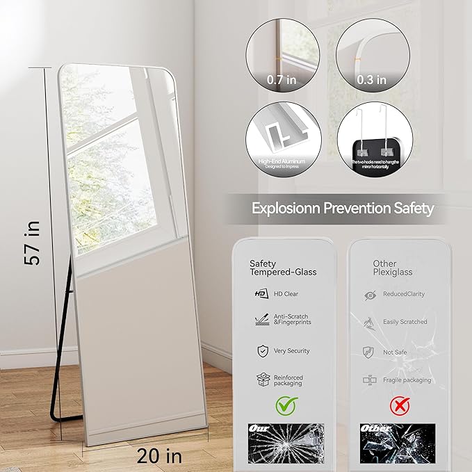 SCWF-GZ 57x20 Door Hanging Full Length Mirror, Floor or Wall Mounted Metal - Image 4