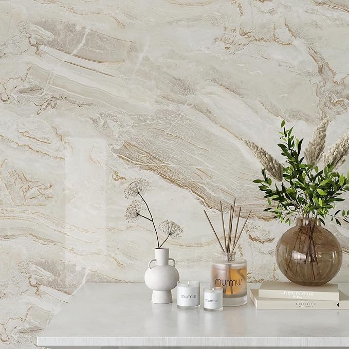 VEELIKE Glossy Beige Gold Liquid Marble Contact Paper - Image 6