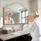 Besdomus Gold Scalloped Wall Mirror: 40"x29" Large Modern Minimalist Bathroom - Image 3