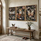 Framed Vintage Botanical Animal Wall Art Set of 3, Dark Floral Butterfly - Image 2