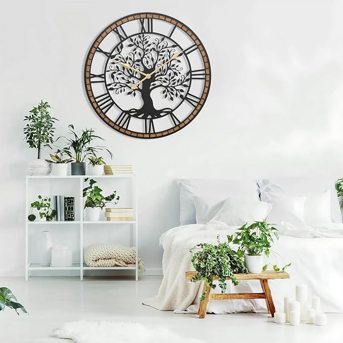 Micasso Rustic Oversize Wall Clock: 35Inch Farmhouse Tree of Life Metal - Image 5