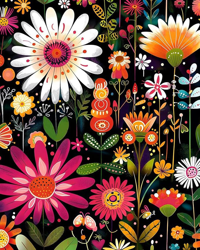 BOKEBEVE Extra Long Colorful Floral Wallpaper Peel and Stick Boho Pink Wall by BOKEBEVE