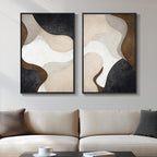Framed Neutral Abstract Minimalist Wall Art, 2 Piece Large Modern Canvas Prints by Cuspin