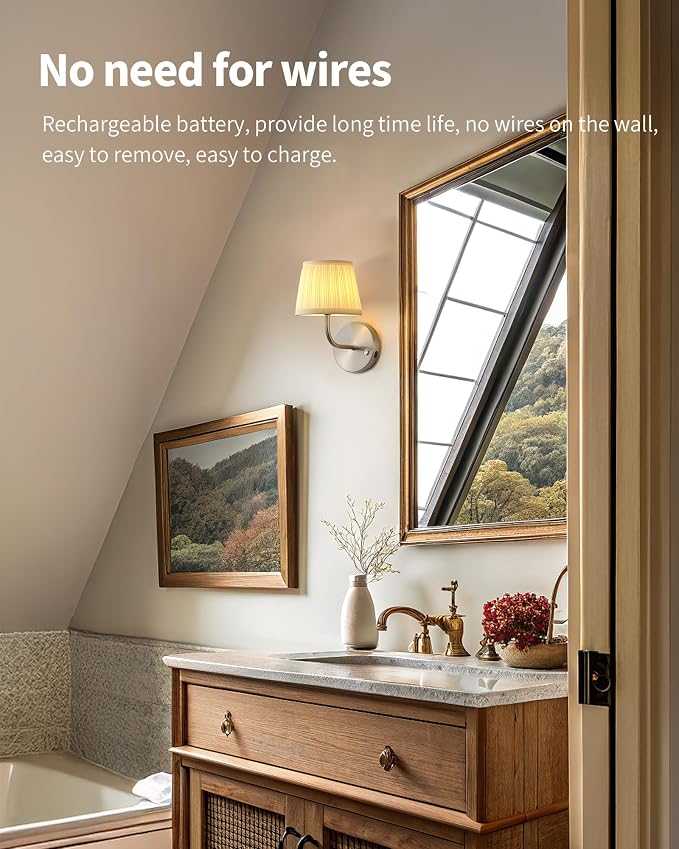 PUSU LED Cordless Nickel H9.6 inch Small Wall Sconces Set of 2, Rechargeable - Image 3