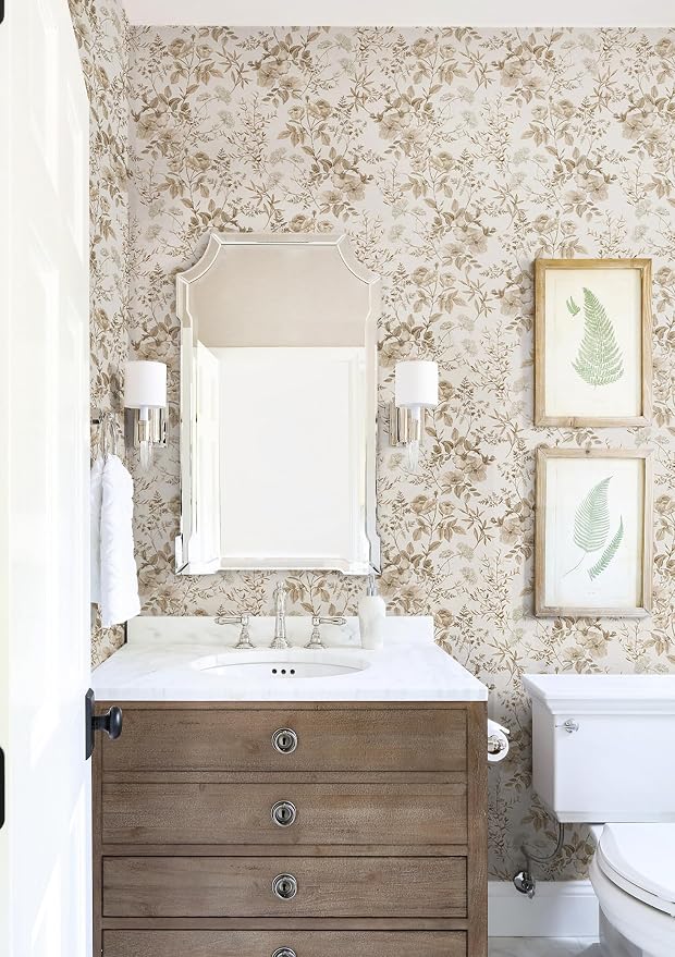 Erfoni 16.9" x394" Beige Floral Peel and Stick Wallpaper Boho Floral Leaf - Image 5