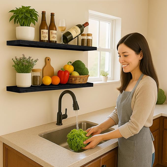 BGMG Wood Floating Shelves 36 inch Long, Wide Rustic Wooden Wall Shelves - Image 5