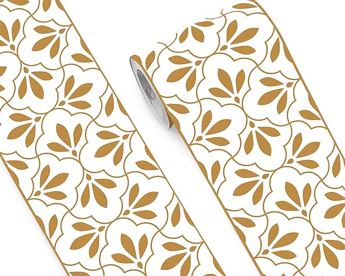 FLFK Wallpaper Border Gold and White Patterns Peel and Stick Wall Border Self by FLFK