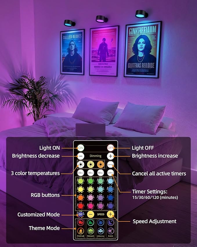Wall Mounted Lights, 2 Pack Rechargeable RGB Color Changing Light, 3 Color - Image 4