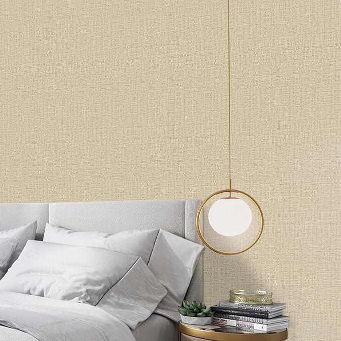 TANONE Khaki Contact Paper Peel and Stick, Grasscloth Beige Wallpaper Self - Image 5