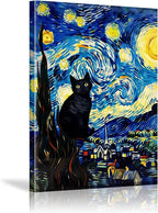 ALMLZL Framed Van Gogh The Starry Night Cat Canvas Wall Art Cute Funny Black - Image 8
