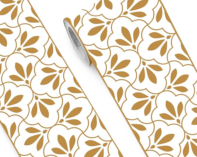 FLFK Wallpaper Border Gold and White Patterns Peel and Stick Wall Border Self by FLFK