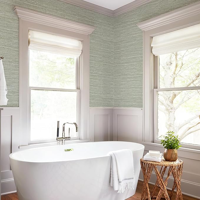 HueBurst Green Grasscloth Peel and Stick Wallpaper 17.3" x 394" Renter Friendly - Image 6