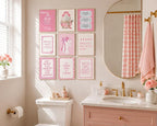 tgguytiy 9Pcs Pink Bow Bathroom Wall Art Prints, Coquette Bowknot Aesthetic - Image 6
