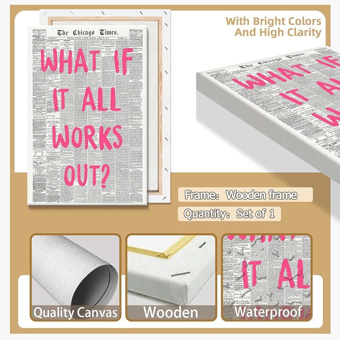 What If It All Works Out Poster Retro Newspaper Pink Font Canvas Wall Art - Image 2