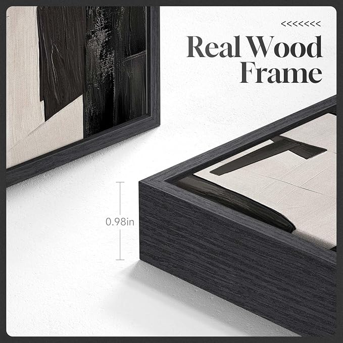 Large Framed Black and Beige Abstract Wall Art, Modern Art Prints Pictures - Image 5