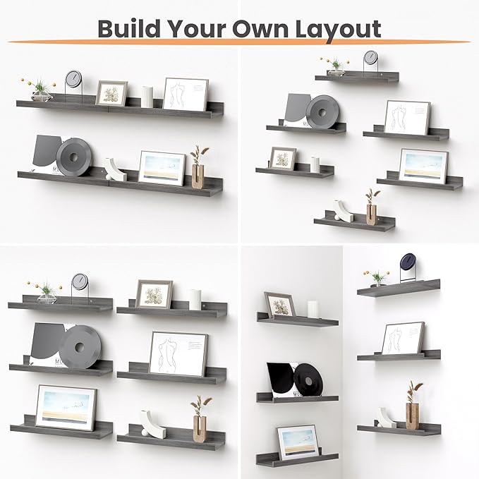 upsimples Floating Shelves for Wall, Wall Shelves for Decor Storage Set of 6 - Image 4