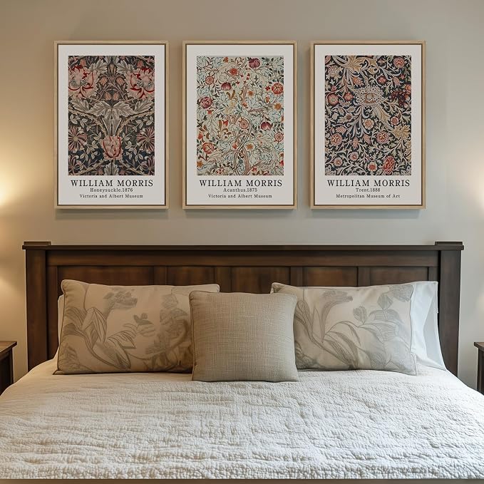 Framed William Morris Canvas Wall Art Set of 3, Vintage Boho Floral Paintings - Image 3